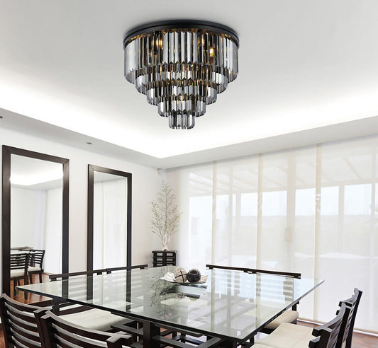 Elegant Furniture & Lighting - Sydney 17 light Matte Black Flush Mount Silver Shade (Grey) Royal Cut Crystal - 1231F32MB-SS/RC veiw 1