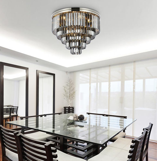 Elegant Furniture & Lighting - Sydney 17 light polished nickel Flush Mount Silver Shade (Grey) Royal Cut Crystal - 1231F32PN-SS/RC veiw 1