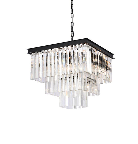 Elegant Furniture & Lighting - Sydney 21.5 inch square crystal chandelier in matte black - 1201S22MB/RC veiw 1