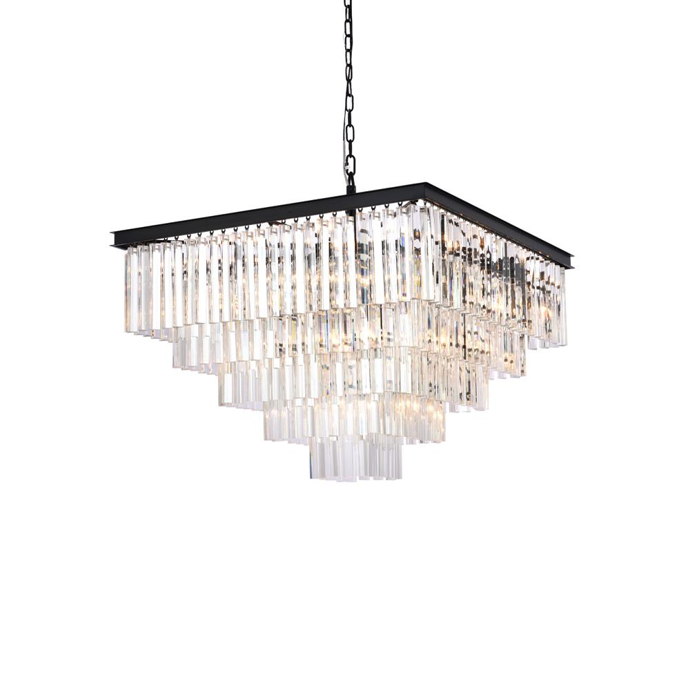 Elegant Furniture & Lighting - Sydney 34 inch square crystal chandelier in matte black - 1201S34MB/RC veiw 1