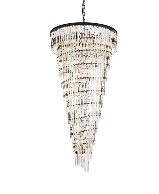 Elegant Furniture & Lighting - Sydney 36.5 inch spiral crystal chandelier in matte black - 1201SR36MB/RC veiw 1