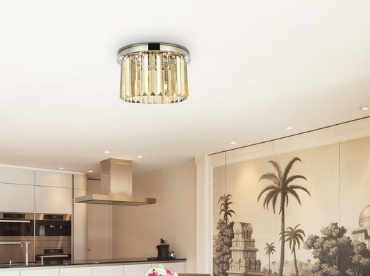 Elegant Furniture & Lighting - Sydney 3 light polished nickel Flush Mount Golden Teak (Smoky) Royal Cut Crystal - 1238F16PN-GT/RC veiw 1