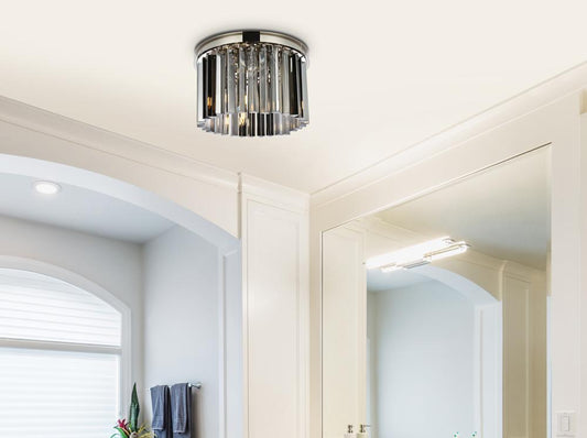 Elegant Furniture & Lighting - Sydney 3 light polished nickel Flush Mount Silver Shade (Grey) Royal Cut Crystal - 1208F16PN-SS/RC veiw 1