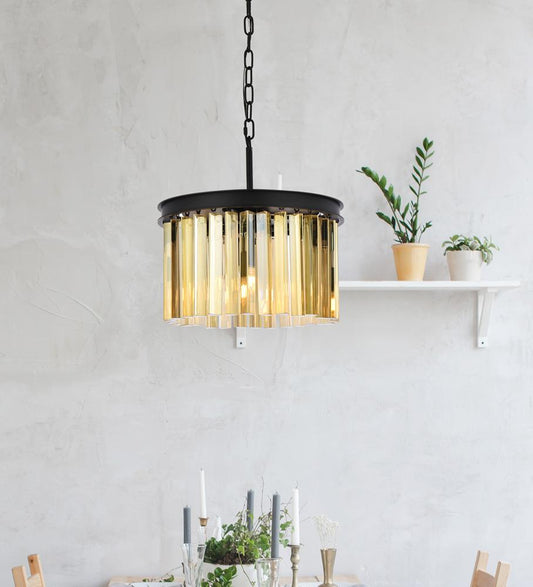 Elegant Furniture & Lighting - Sydney 3 light Matte Black Pendant Golden Teak (Smoky) Royal Cut Crystal - 1208D16MB-GT/RC veiw 1