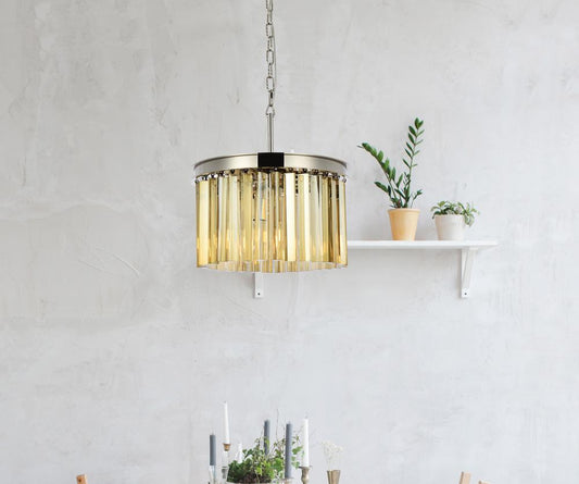 Elegant Furniture & Lighting - Sydney 3 light polished nickel Pendant Golden Teak (Smoky) Royal Cut Crystal - 1208D16PN-GT/RC veiw 1