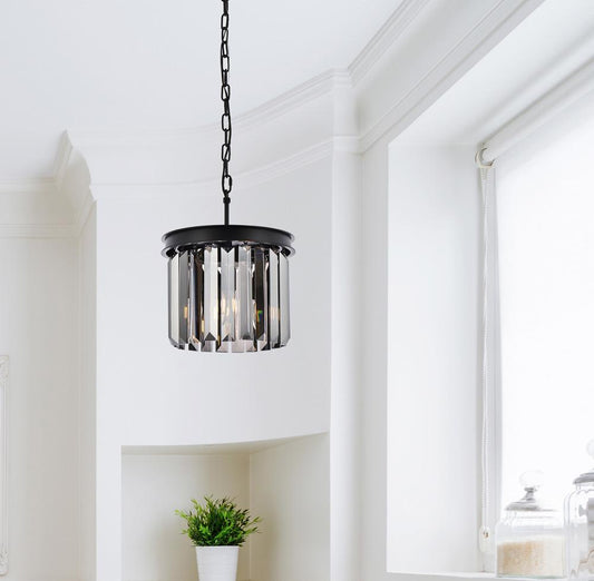 Elegant Furniture & Lighting - Sydney 3 light Matte Black Pendant Silver Shade (Grey) Royal Cut Crystal - 1238D12MB-SS/RC veiw 1