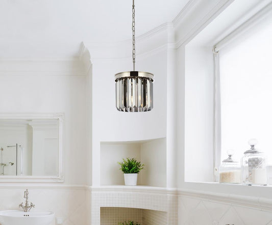 Elegant Furniture & Lighting - Sydney 3 light polished nickel Pendant Silver Shade (Grey) Royal Cut Crystal - 1238D12PN-SS/RC veiw 1