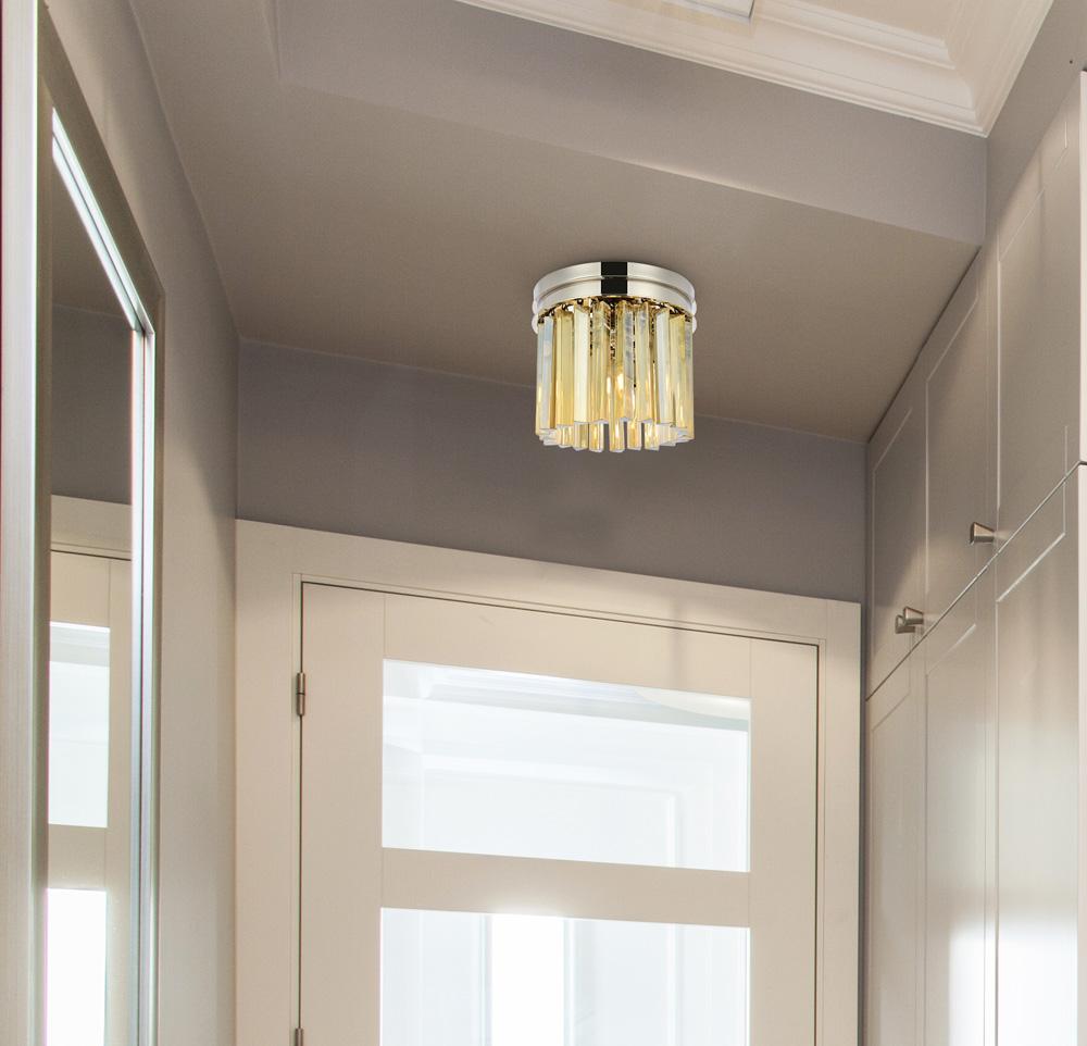 Elegant Furniture & Lighting - Sydney 3 light polished nickel Flush Mount Golden Teak (Smoky) Royal Cut Crystal - 1208F12PN-GT/RC veiw 1