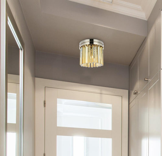 Elegant Furniture & Lighting - Sydney 3 light polished nickel Flush Mount Golden Teak (Smoky) Royal Cut Crystal - 1208F12PN-GT/RC veiw 1