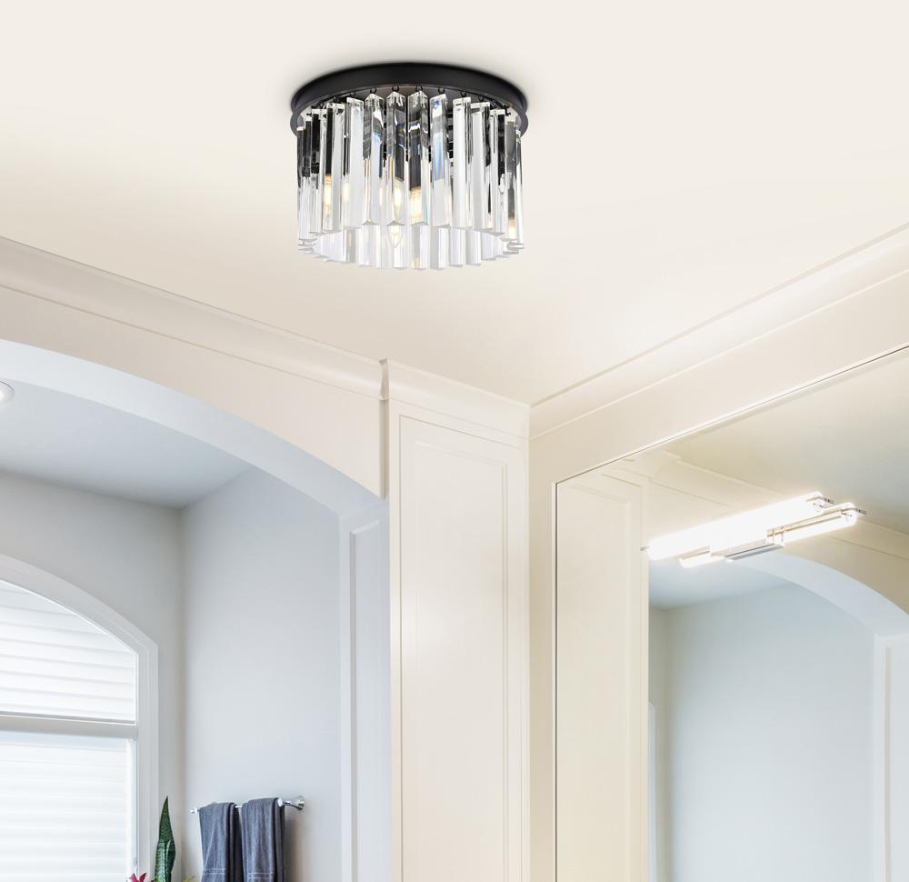 Elegant Furniture & Lighting - Sydney 3 light Matte Black Flush Mount Clear Royal Cut Crystal - 1208F16MB/RC veiw 1