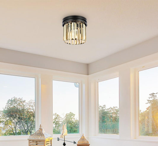 Elegant Furniture & Lighting - Sydney 3 light Matte Black Flush Mount Golden Teak (Smoky) Royal Cut Crystal - 1238F12MB-GT/RC veiw 1