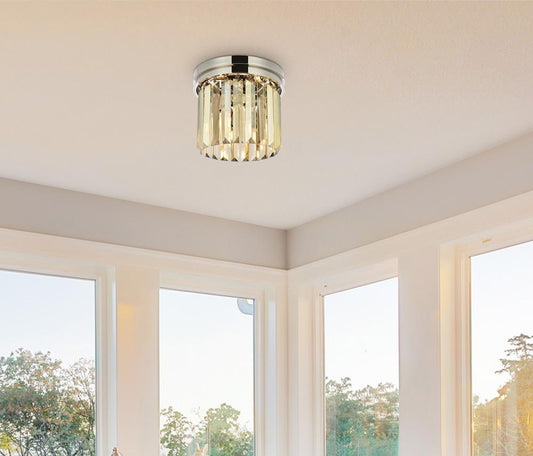 Elegant Furniture & Lighting - Sydney 3 light polished nickel Flush Mount Golden Teak (Smoky) Royal Cut Crystal - 1238F12PN-GT/RC veiw 1