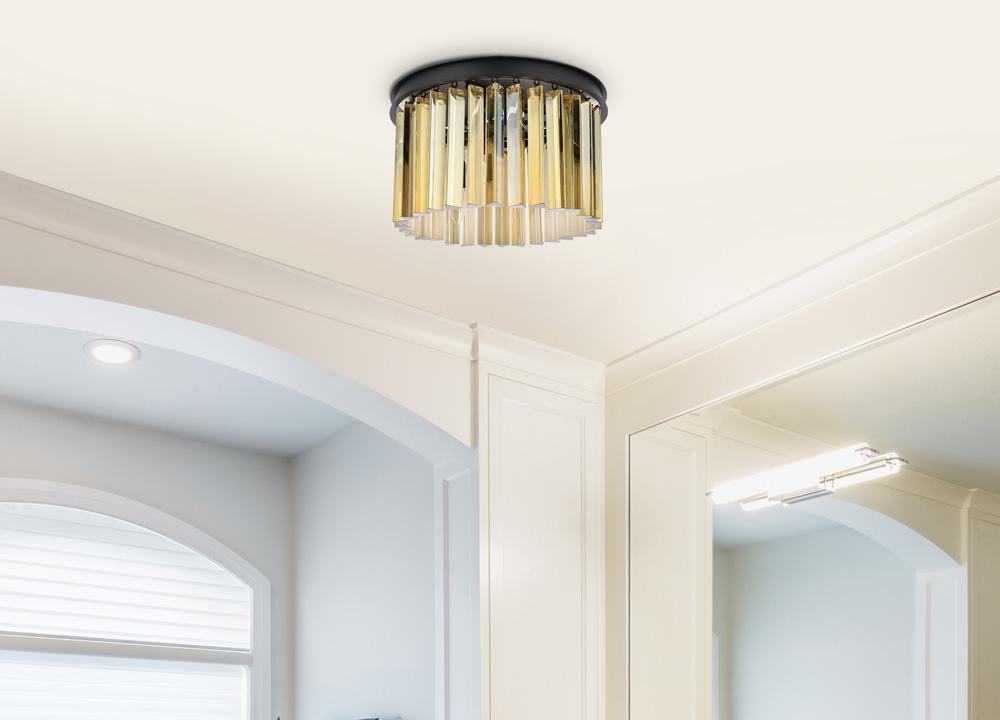 Elegant Furniture & Lighting - Sydney 3 light Matte Black Flush Mount Golden Teak (Smoky) Royal Cut Crystal - 1208F16MB-GT/RC veiw 1