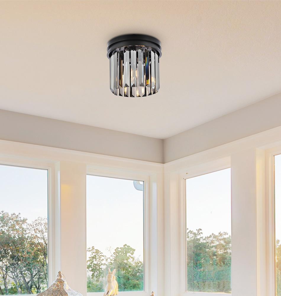 Elegant Furniture & Lighting - Sydney 3 light Matte Black Flush Mount Silver Shade (Grey) Royal Cut Crystal - 1238F12MB-SS/RC veiw 1