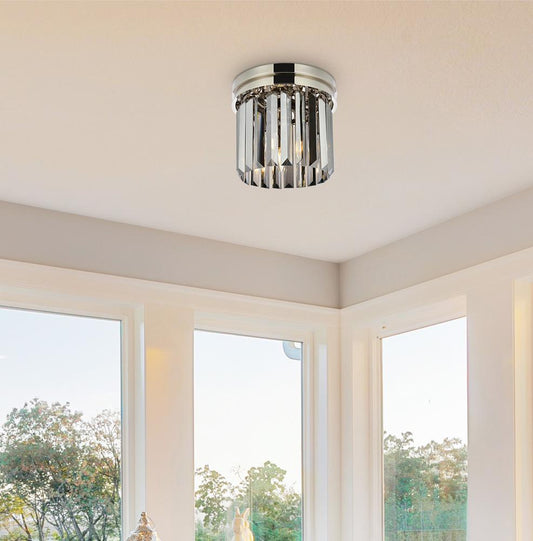 Elegant Furniture & Lighting - Sydney 3 light polished nickel Flush Mount Silver Shade (Grey) Royal Cut Crystal - 1238F12PN-SS/RC veiw 1