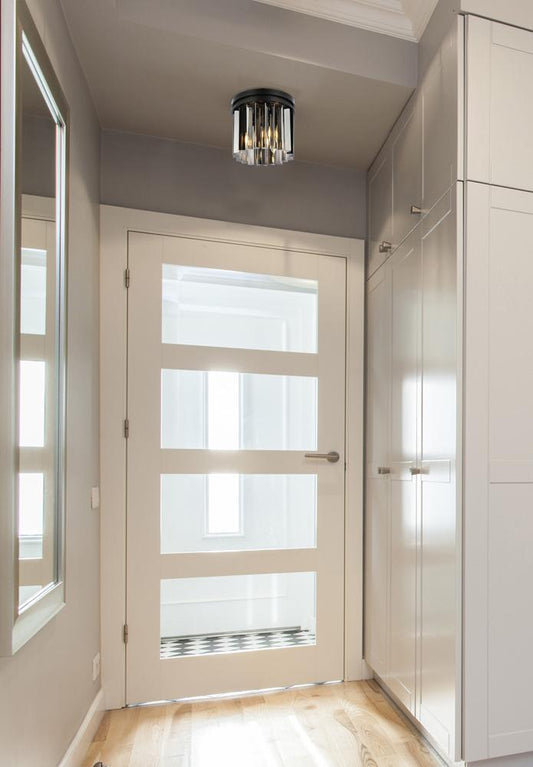 Elegant Furniture & Lighting - Sydney 3 light Matte Black Flush Mount Silver Shade (Grey) Royal Cut Crystal - 1208F12MB-SS/RC veiw 1