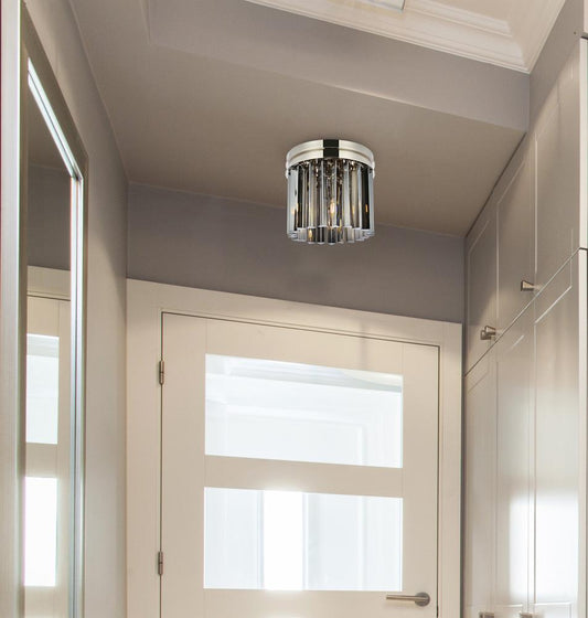 Elegant Furniture & Lighting - Sydney 3 light polished nickel Flush Mount Silver Shade (Grey) Royal Cut Crystal - 1208F12PN-SS/RC veiw 1