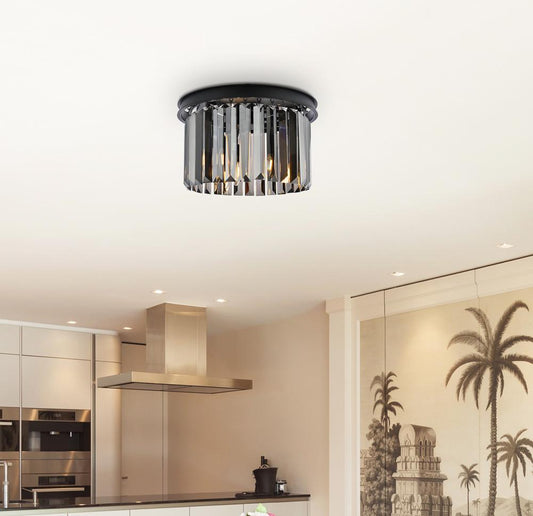 Elegant Furniture & Lighting - Sydney 3 light Matte Black Flush Mount Silver Shade (Grey) Royal Cut Crystal - 1238F16MB-SS/RC veiw 1