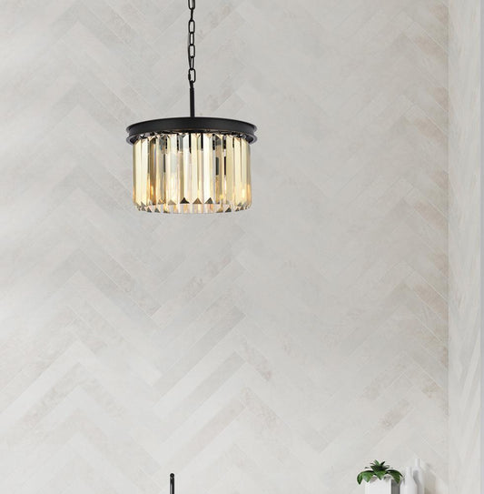 Elegant Furniture & Lighting - Sydney 3 light Matte Black Pendant Golden Teak (Smoky) Royal Cut Crystal - 1238D16MB-GT/RC veiw 1