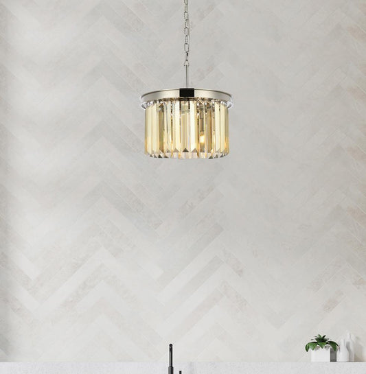 Elegant Furniture & Lighting - Sydney 3 light polished nickel Pendant Golden Teak (Smoky) Royal Cut Crystal - 1238D16PN-GT/RC veiw 1