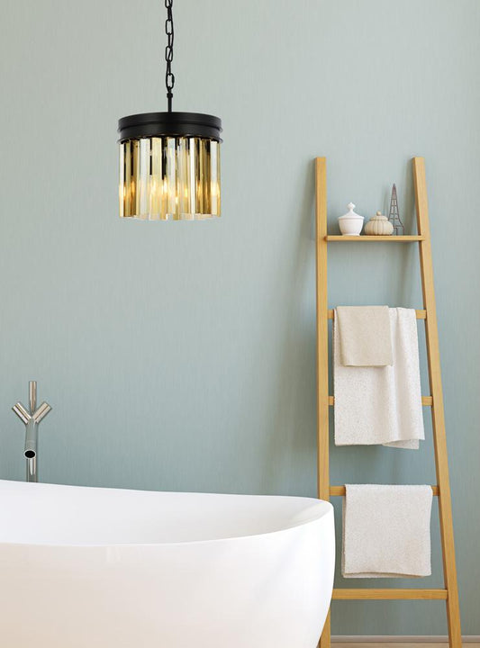 Elegant Furniture & Lighting - Sydney 3 light Matte Black Pendant Golden Teak (Smoky) Royal Cut Crystal - 1208D12MB-GT/RC veiw 1
