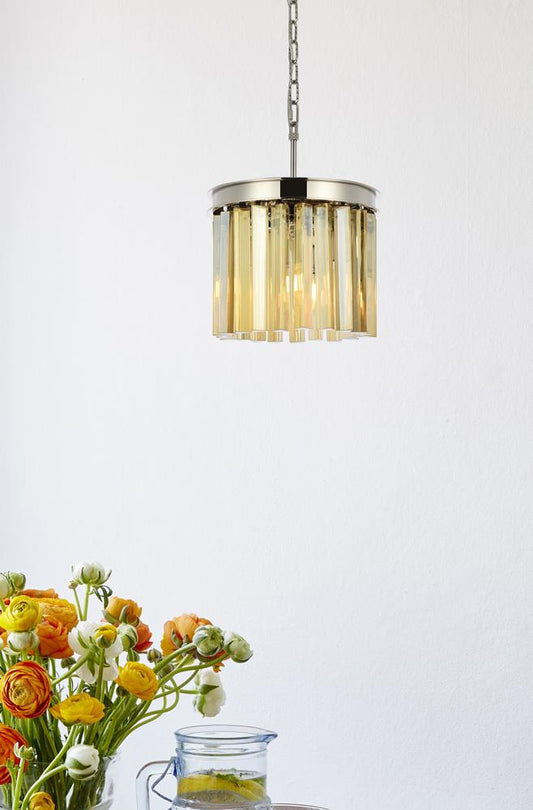 Elegant Furniture & Lighting - Sydney 3 light polished nickel Pendant Golden Teak (Smoky) Royal Cut Crystal - 1208D12PN-GT/RC veiw 1