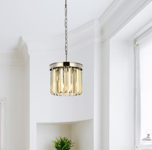Elegant Furniture & Lighting - Sydney 3 light polished nickel Pendant Golden Teak (Smoky) Royal Cut Crystal - 1238D12PN-GT/RC veiw 1