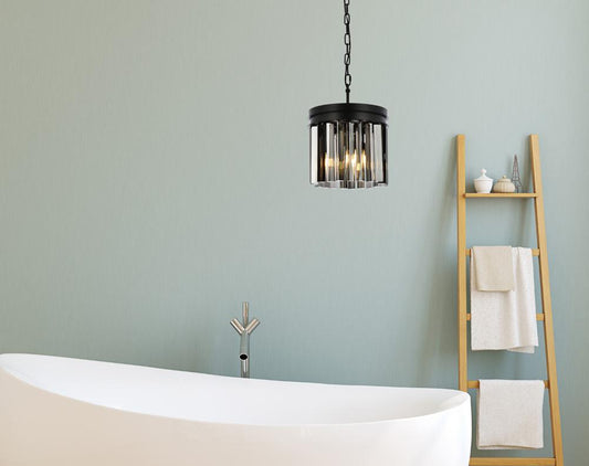 Elegant Furniture & Lighting - Sydney 3 light Matte Black Pendant Silver Shade (Grey) Royal Cut Crystal - 1208D12MB-SS/RC veiw 1