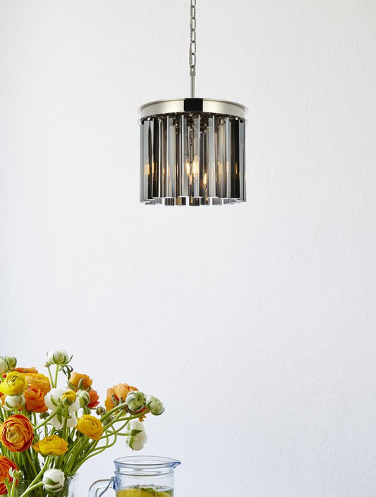 Elegant Furniture & Lighting - Sydney 3 light polished nickel Pendant Silver Shade (Grey) Royal Cut Crystal - 1208D12PN-SS/RC veiw 1