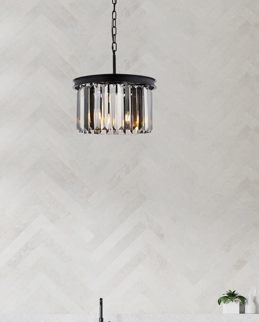 Elegant Furniture & Lighting - Sydney 3 light Matte Black Pendant Silver Shade (Grey) Royal Cut Crystal - 1238D16MB-SS/RC veiw 1