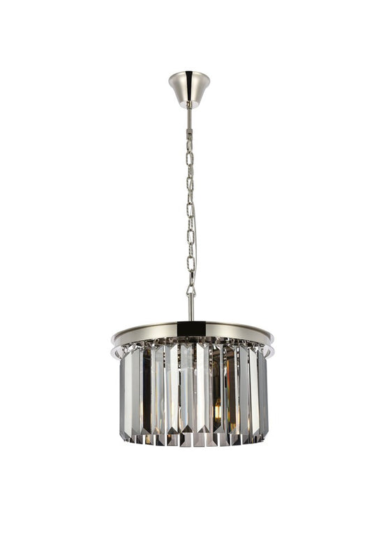 Elegant Furniture & Lighting - Sydney 3 light polished nickel Pendant Silver Shade (Grey) Royal Cut Crystal - 1238D16PN-SS/RC veiw 1