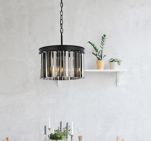 Elegant Furniture & Lighting - Sydney 3 light Matte Black Pendant Silver Shade (Grey) Royal Cut Crystal - 1208D16MB-SS/RC veiw 1