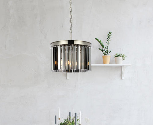 Elegant Furniture & Lighting - Sydney 3 light polished nickel Pendant Silver Shade (Grey) Royal Cut Crystal - 1208D16PN-SS/RC veiw 1