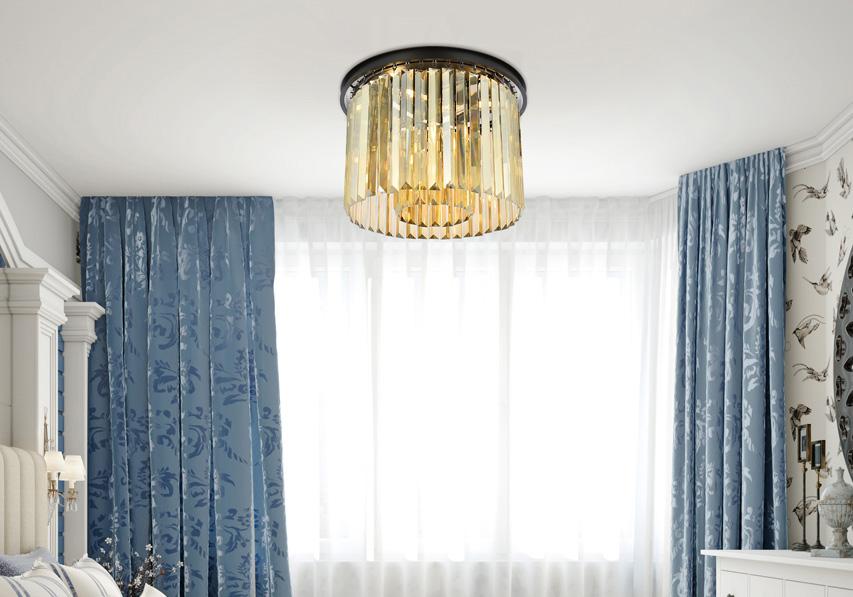 Elegant Furniture & Lighting - Sydney 6 light Matte Black Flush Mount Golden Teak (Smoky) Royal Cut Crystal - 1238F20MB-GT/RC veiw 1
