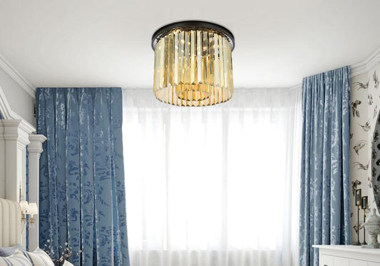 Elegant Furniture & Lighting - Sydney 6 light Matte Black Flush Mount Golden Teak (Smoky) Royal Cut Crystal - 1238F20MB-GT/RC veiw 1
