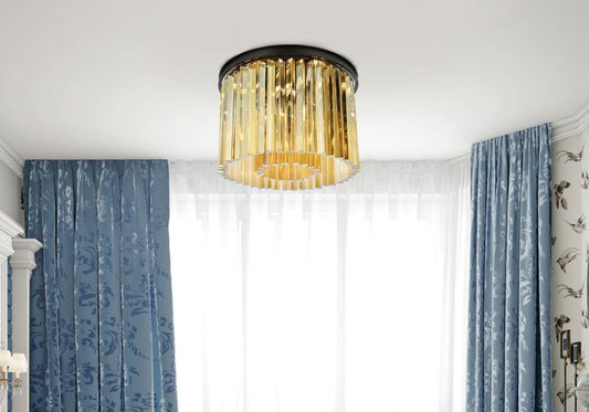 Elegant Furniture & Lighting - Sydney 6 light Matte Black Flush Mount Golden Teak (Smoky) Royal Cut Crystal - 1208F20MB-GT/RC veiw 1