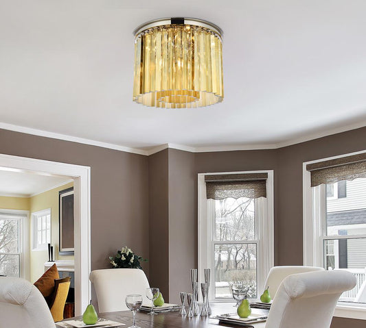 Elegant Furniture & Lighting - Sydney 6 light polished nickel Flush Mount Golden Teak (Smoky) Royal Cut Crystal - 1208F20PN-GT/RC veiw 1