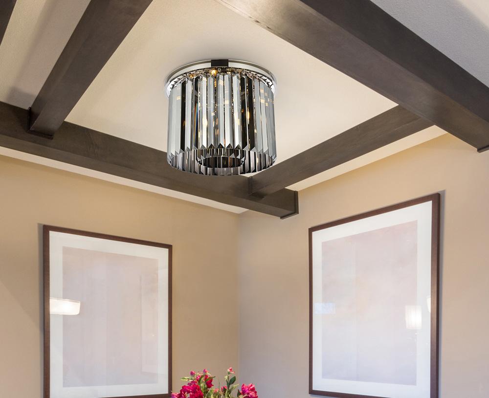 Elegant Furniture & Lighting - Sydney 6 light polished nickel Flush Mount Silver Shade (Grey) Royal Cut Crystal - 1238F20PN-SS/RC veiw 1
