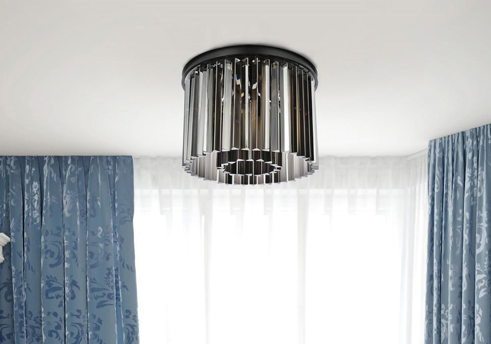 Elegant Furniture & Lighting - Sydney 6 light Matte Black Flush Mount Silver Shade (Grey) Royal Cut Crystal - 1208F20MB-SS/RC veiw 1