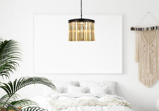 Elegant Furniture & Lighting - Sydney 6 light Matte Black Pendant Golden Teak (Smoky) Royal Cut Crystal - 1208D20MB-GT/RC veiw 1
