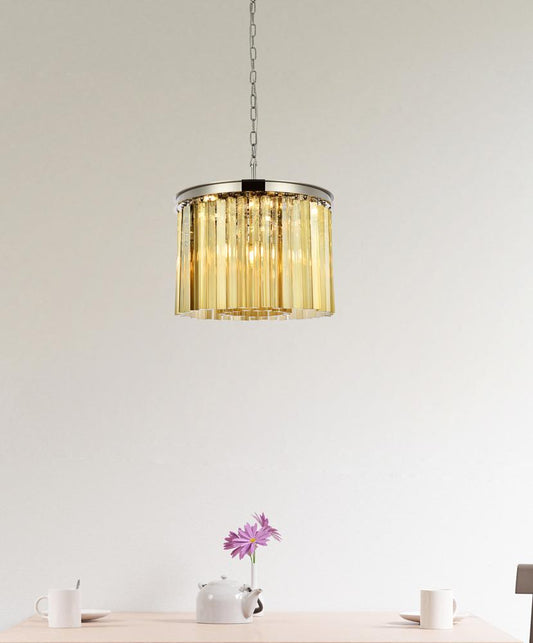 Elegant Furniture & Lighting - Sydney 6 light polished nickel Pendant Golden Teak (Smoky) Royal Cut Crystal - 1208D20PN-GT/RC veiw 1