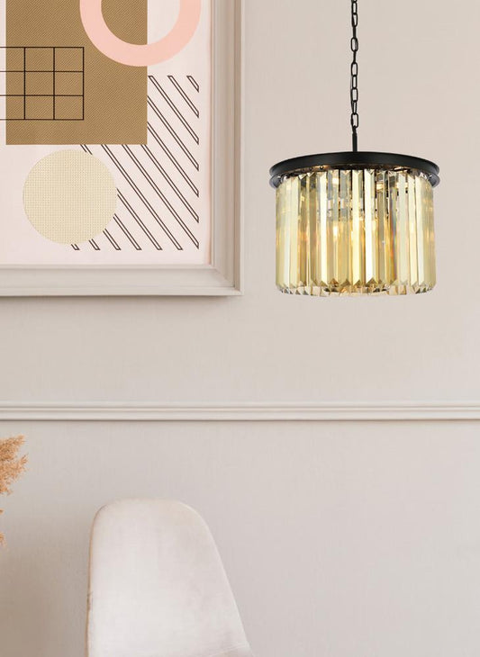 Elegant Furniture & Lighting - Sydney 6 light Matte Black Pendant Golden Teak (Smoky) Royal Cut Crystal - 1238D20MB-GT/RC veiw 1