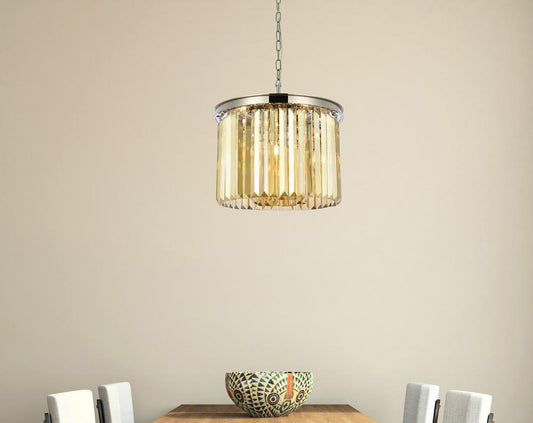 Elegant Furniture & Lighting - Sydney 6 light polished nickel Pendant Golden Teak (Smoky) Royal Cut Crystal - 1238D20PN-GT/RC veiw 1