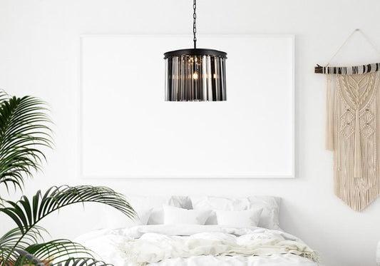 Elegant Furniture & Lighting - Sydney 6 light Matte Black Pendant Silver Shade (Grey) Royal Cut Crystal - 1208D20MB-SS/RC veiw 1
