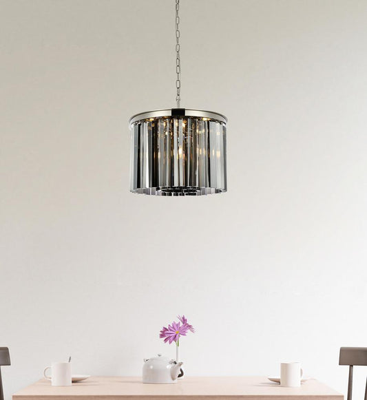 Elegant Furniture & Lighting - Sydney 6 light polished nickel Pendant Silver Shade (Grey) Royal Cut Crystal - 1208D20PN-SS/RC veiw 1