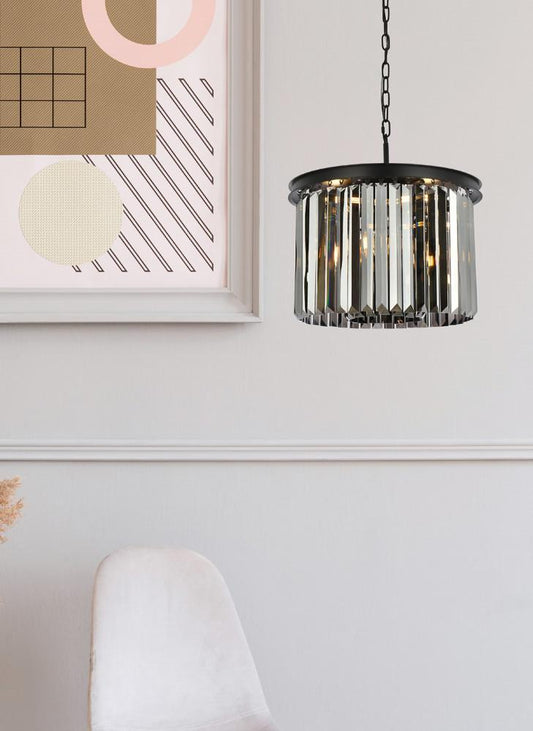 Elegant Furniture & Lighting - Sydney 6 light Matte Black Pendant Silver Shade (Grey) Royal Cut Crystal - 1238D20MB-SS/RC veiw 1
