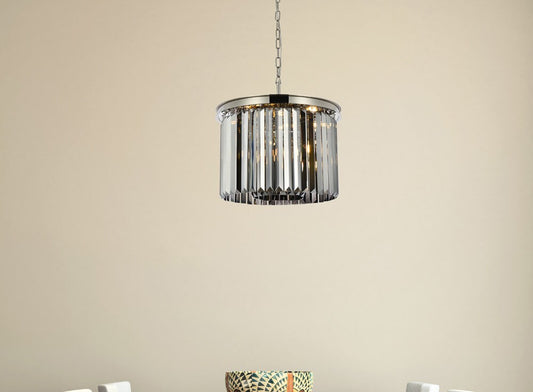 Elegant Furniture & Lighting - Sydney 6 light polished nickel Pendant Silver Shade (Grey) Royal Cut Crystal - 1238D20PN-SS/RC veiw 1