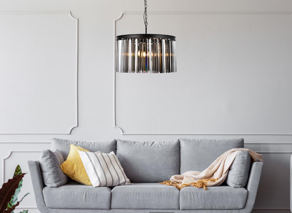 Elegant Furniture & Lighting - Sydney 8 light Matte Black Chandelier Silver Shade (Grey) Royal Cut Crystal - 1208D26MB-SS/RC veiw 1