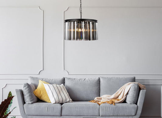 Elegant Furniture & Lighting - Sydney 8 light Matte Black Chandelier Silver Shade (Grey) Royal Cut Crystal - 1208D26MB-SS/RC veiw 1