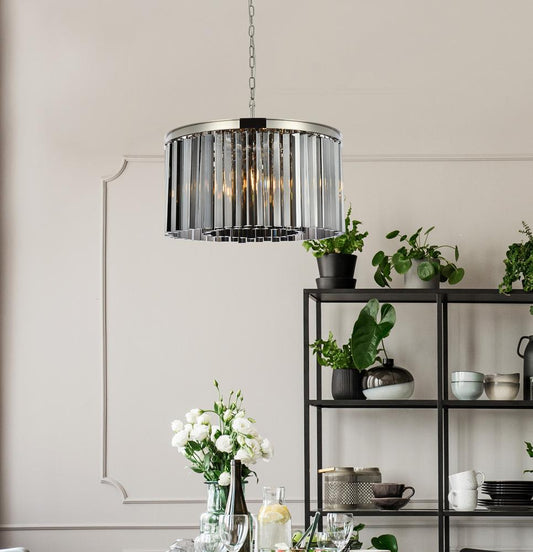 Elegant Furniture & Lighting - Sydney 8 light polished nickel Chandelier Silver Shade (Grey) Royal Cut Crystal - 1208D26PN-SS/RC veiw 1